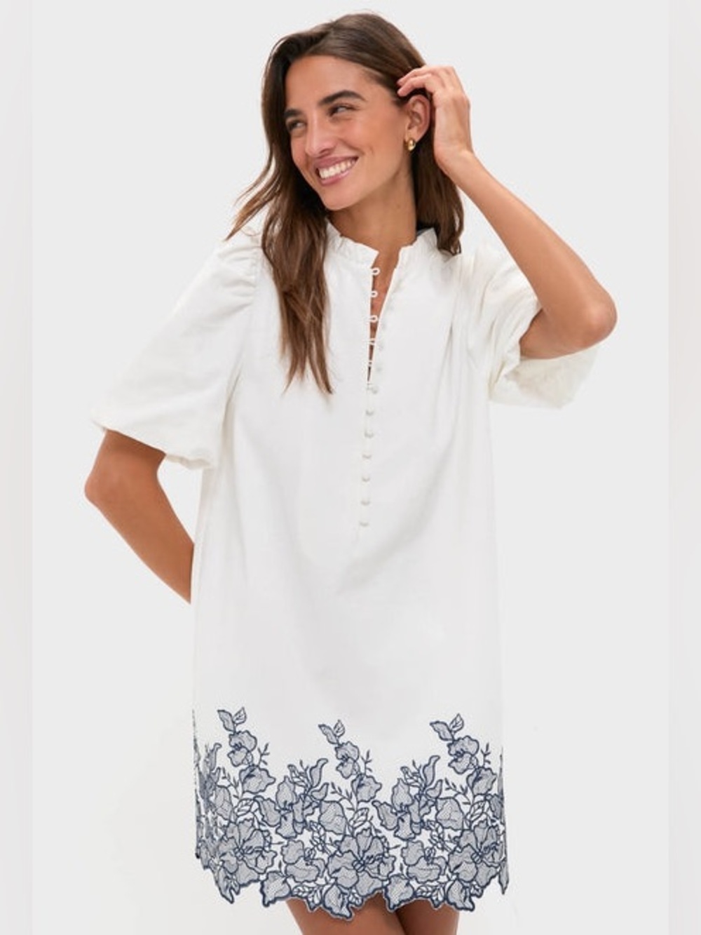 Hyacinth House White & Navy Embroidered Mimi Mini Dress